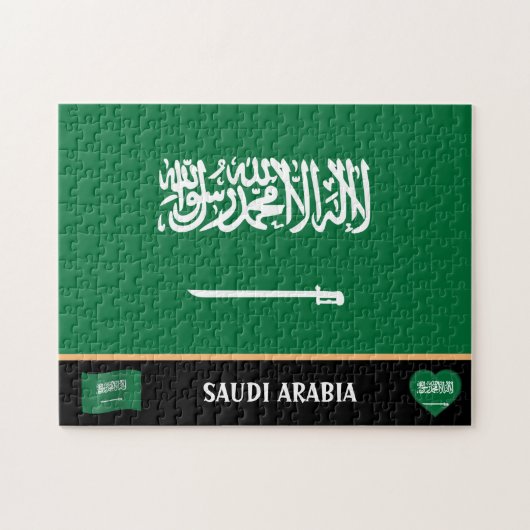 Saoedi-Arabië Vlag & Saoedi-Arabië / Saudi-Arabië Legpuzzel (Horizontaal)