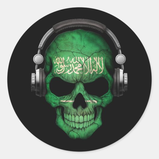  Saoedi-Arabische DJ Skull met Hoofdtelefoon Ronde Sticker (Voorkant)