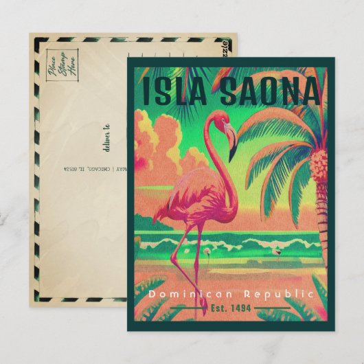 Saona Island DR Retro Flamingos Souvenir jaren 50 Briefkaart (Voorkant / Achterkant)