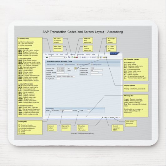 SAP Accounting Transaction Codes en Layout Muismat (Voorkant)