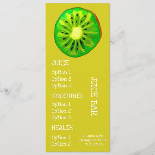 Sap gezondheidsdranken Kiwi-fruitmenu Menu (Voorkant)