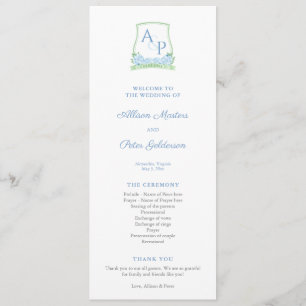 SAP Groen Blauw Hydrangea Monogram Trouwprogramma Programmakaart
