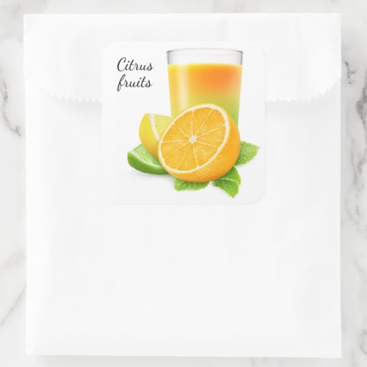 Sap van citrusvruchten vierkante sticker (Tas)