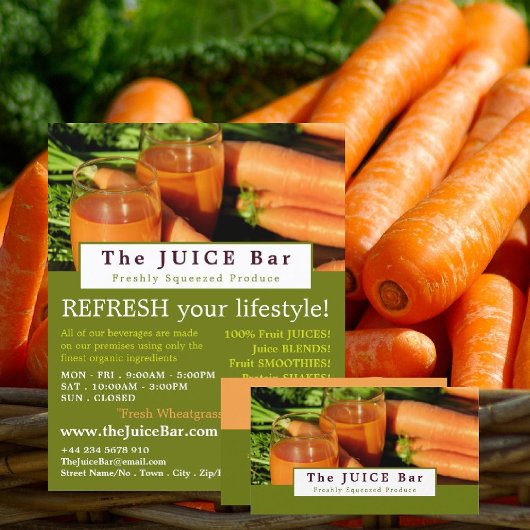 Sap van wortel, Flyer voor Juice Bar-reclame