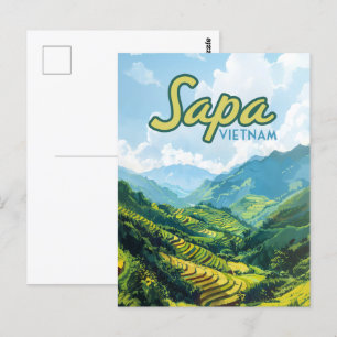 Sapa Vietnam Azië Rijstterrassen Vintage Reizen Briefkaart