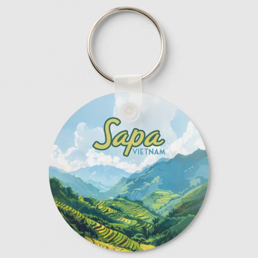 Sapa Vietnam Azië Rijstterrassen Vintage Reizen Sleutelhanger (Voorkant)