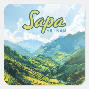 Sapa Vietnam Azië Rijstterrassen Vintage Reizen Vierkante Sticker