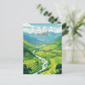 Sapa Vietnam Travel Art Vintage Briefkaart (Staand voorkant)