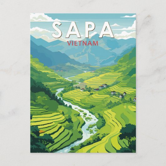 Sapa Vietnam Travel Art Vintage Briefkaart (Voorkant)
