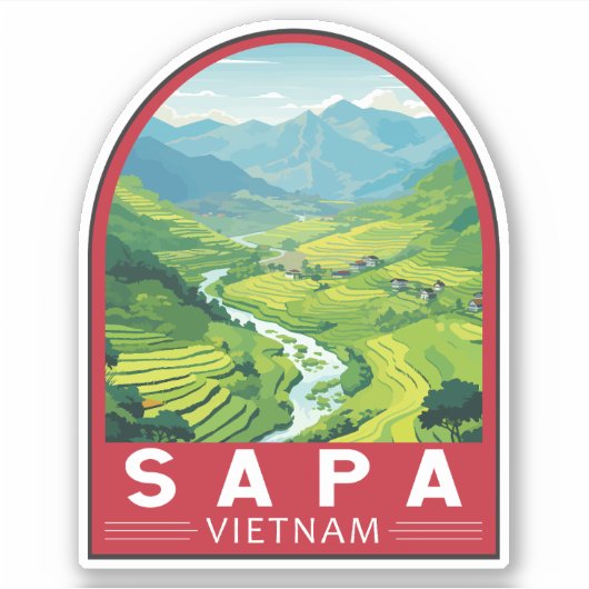 Sapa Vietnam Travel Art Vintage Sticker (Voorkant)