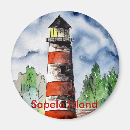 Sapelo Island Vuurtoren Georgia Nautische kunst ca Magneet (Voorkant)