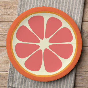 Sapige Grapefruit Zomer Citrus Vrucht Schijf Keuke Papieren Bordje
