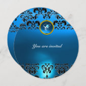 SAPPHIERE DAMAST EDELSTEEN MONOGRAM zwart blauw Kaart (Voorkant / Achterkant)