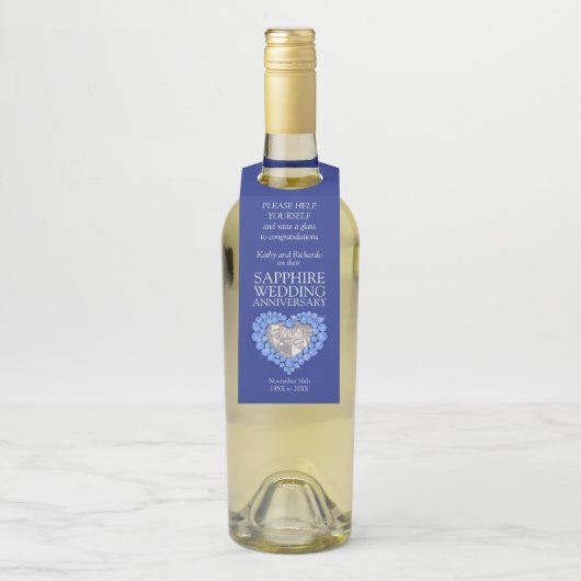 Sapphire 45e bruiloft Jubileum foto hart Flessenhanger (Op fles)
