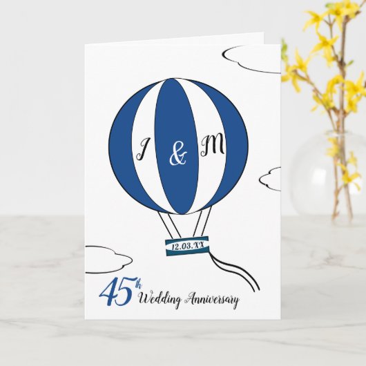 Sapphire 45th bruiloft hotair ballon kaart (Gele Bloem)