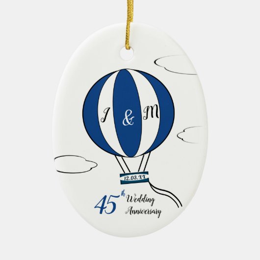 Sapphire 45th bruiloft hotair ballon keramisch ornament (Voorkant)