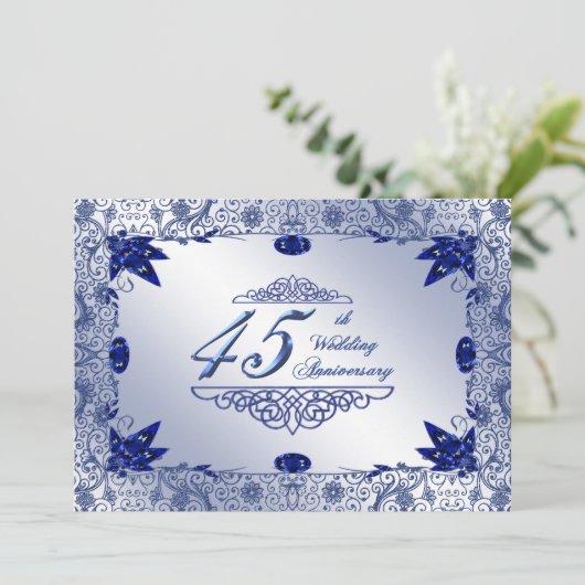 Sapphire 45th Wedding Jubileum 5x7 Uitnodiging (Staand voorkant)