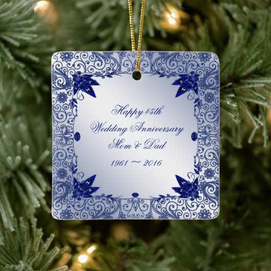 Sapphire 45th Wedding Jubileum Square Ornament (Boom)