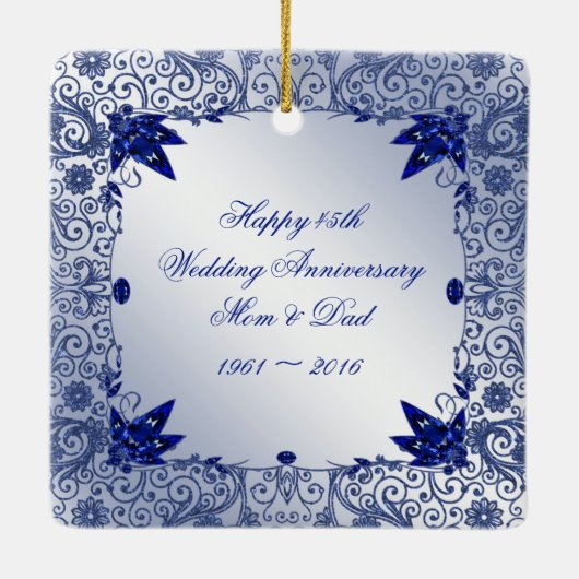 Sapphire 45th Wedding Jubileum Square Ornament (Achterkant)