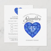Sapphire 45th Wedding Jubileum waterverf hart RSVP Kaartje (Voorkant / Achterkant)