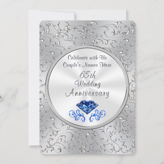 Sapphire 65th Wedding Jubileum Invitations Kaart (Voorkant)