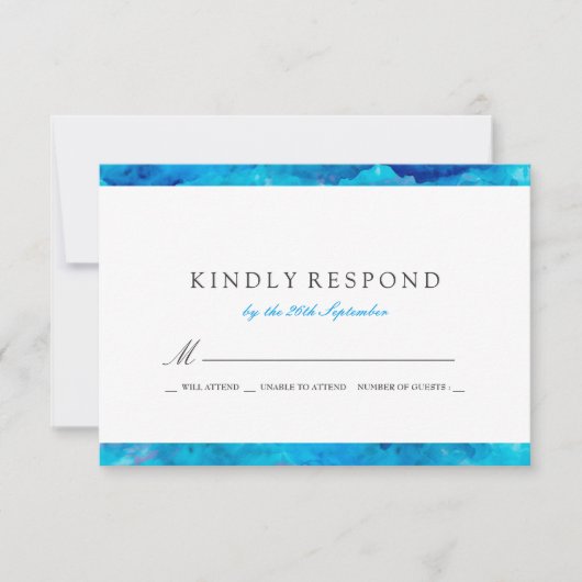 Sapphire Abstracte Waterverf Wedding RSVP Kaartje (Voorkant)