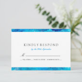 Sapphire Abstracte Waterverf Wedding RSVP Kaartje (Staand voorkant)