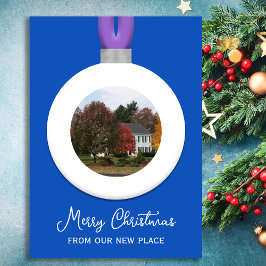 Sapphire Address Change Christmas Photo Ornament Feestdagenkaart