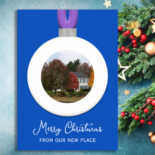 Sapphire Address Change Christmas Photo Ornament Feestdagenkaart
