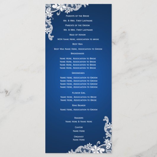 Sapphire and Lace Wedding Program Programmakaart (Achterkant)