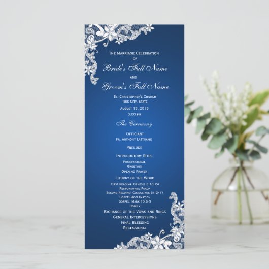 Sapphire and Lace Wedding Program Programmakaart (Staand voorkant)