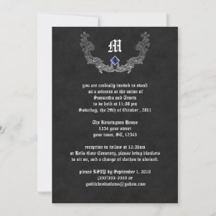 Sapphire and Silver Monogram Gothic Invitation Kaart
