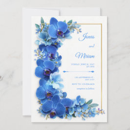 Sapphire Azure Gilded Orchid Botanical Wedding Kaart