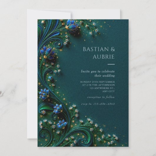 Sapphire Bloom Emerald Wedding Kaart (Voorkant)