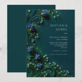 Sapphire Bloom Emerald Wedding Kaart (Voorkant / Achterkant)