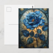 'Sapphire Bloom' Glas in lood Blauw Roos Briefkaart (Voorkant / Achterkant)