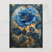 'Sapphire Bloom' Glas in lood Blauw Roos Briefkaart (Voorkant)