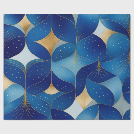 Sapphire Bloom & Gold Folie Gift Wrap Cadeaupapier (Vlak)