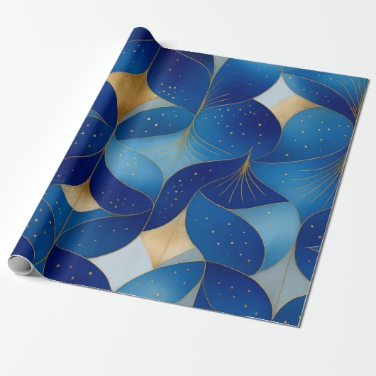 Sapphire Bloom & Gold Folie Gift Wrap Cadeaupapier (Uitgerold)