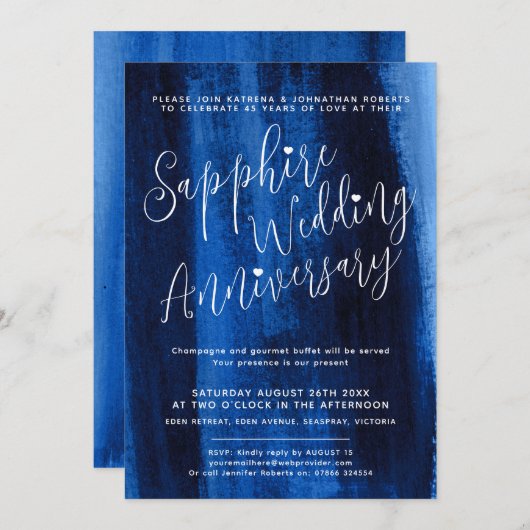 Sapphire Blue abstract 45th bruiloft Kaart (Voorkant / Achterkant)