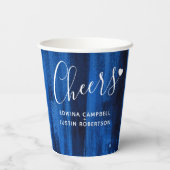 Sapphire blue abstracte art bruiloft papieren bekers (Achterkant)