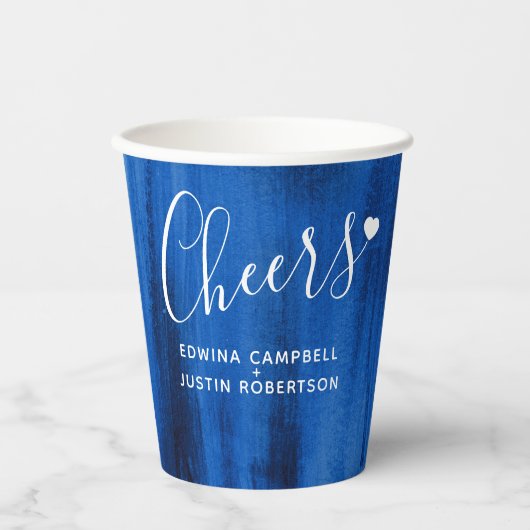 Sapphire blue abstracte art bruiloft papieren bekers (Voorkant)