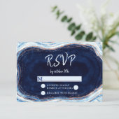 Sapphire Blue Agaat Geode Bruiloft RSVP Reactie (Staand voorkant)