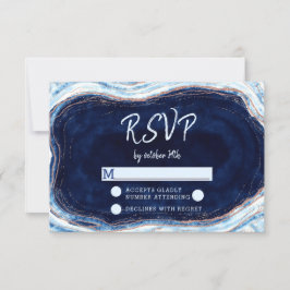 Sapphire Blue Agaat Geode Bruiloft RSVP Reactie Kaartje