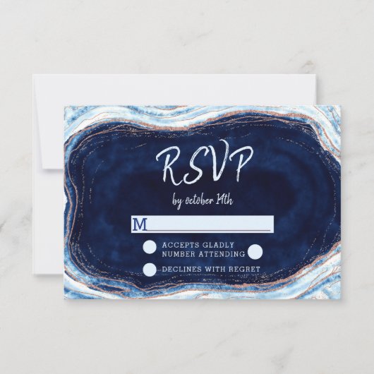 Sapphire Blue Agaat Geode Bruiloft RSVP Reactie Kaartje (Voorkant)