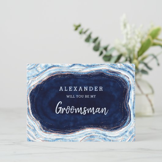 Sapphire Blue Agate Geode Groomsman proposal Kaart (Staand voorkant)