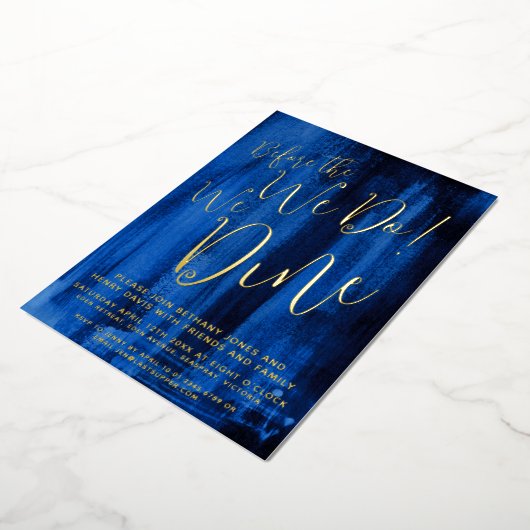 Sapphire blue art repetitie diner voor we dat doen folie uitnodiging (Gedraaid)