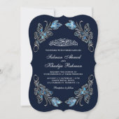 Sapphire Blue Bloemenvlinders Islamitische bruilof Kaart (Voorkant)