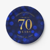 Sapphire Blue Bokeh Cheers tot 70 jaar verjaardag Papieren Bordje (Voorkant)