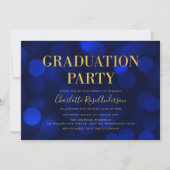 Sapphire Blue Bokeh Faux Gold Graduparty Kaart (Voorkant)